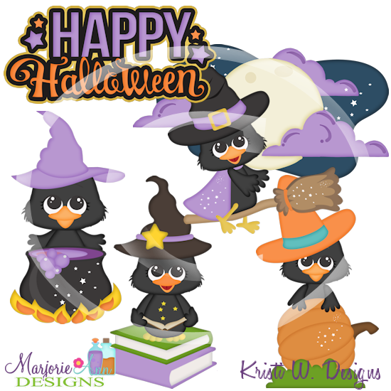 Halloween Crows 2 SVG Cutting Files Includes Clipart - Click Image to Close
